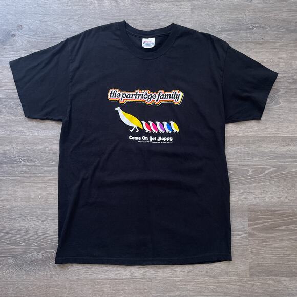 Vtg 90s The Partridge Family T-Shirt Get Happy Retro 60's Flower Power Band Sz L - Picture 1 of 7